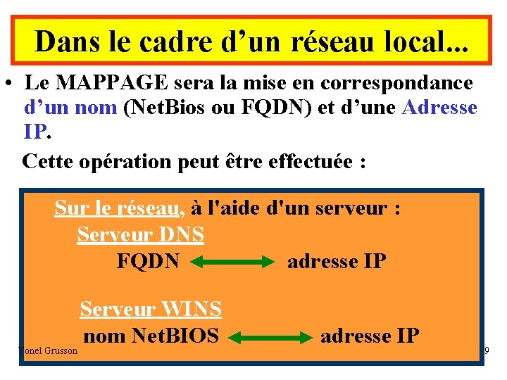 Dans le cadre d’un réseau local. . . • Le MAPPAGE sera la mise