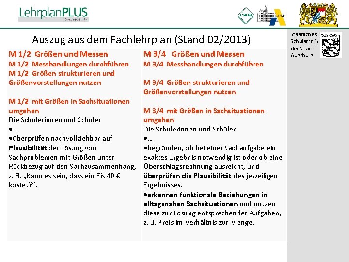 ^ Auszug aus dem Fachlehrplan (Stand 02/2013) M 1/2 Größen und Messen M 1/2 ^ Auszug aus dem Fachlehrplan (Stand 02/2013) M 1/2 Größen und Messen M 1/2