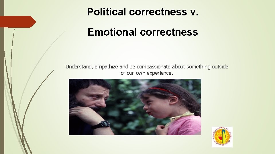 Political correctness v. Emotional correctness Understand, empathize and be compassionate about something outside of
