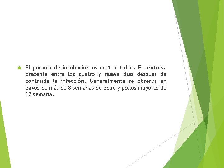  El período de incubación es de 1 a 4 días. El brote se