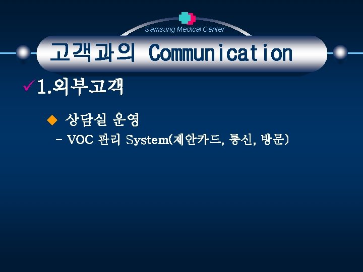 Samsung Medical Center 고객과의 Communication ü 1. 외부고객 u 상담실 운영 - VOC 관리