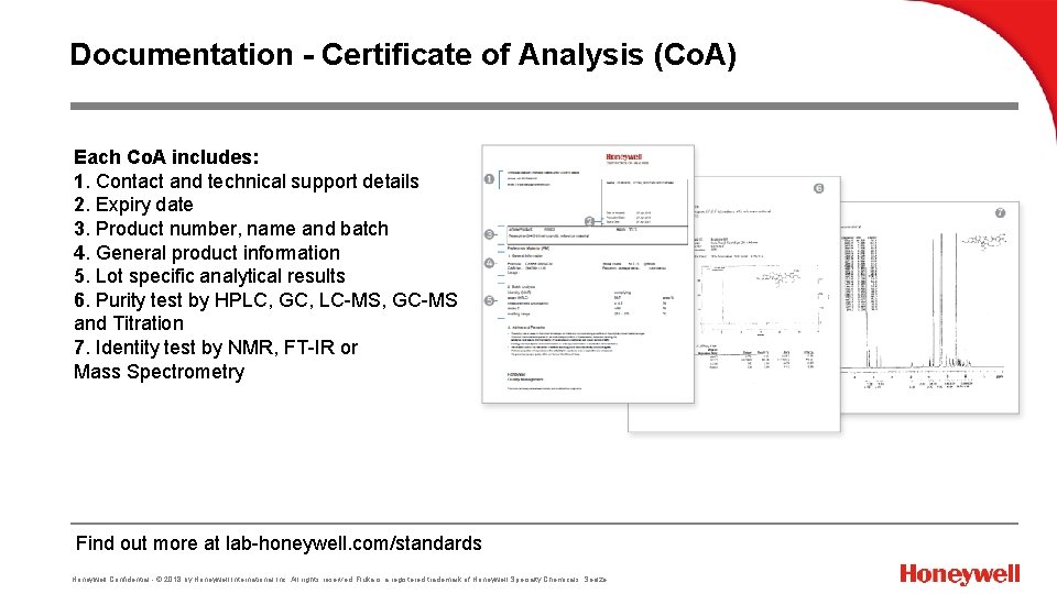 Documentation - Certificate of Analysis (Co. A) Each Co. A includes: 1. Contact and