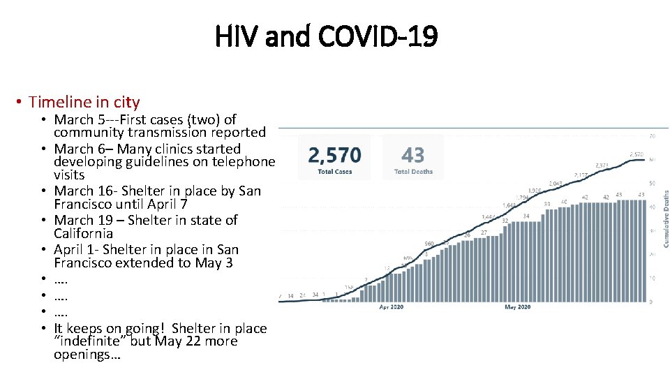 HIV and COVID-19 • Timeline in city • March 5 ---First cases (two) of