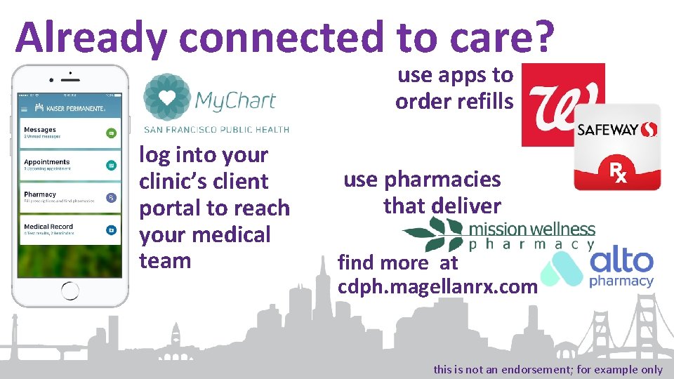 Already connected to care? use apps to order refills log into your clinic’s client