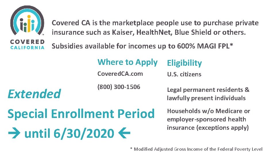 Covered CA is the marketplace people use to purchase private insurance such as Kaiser,