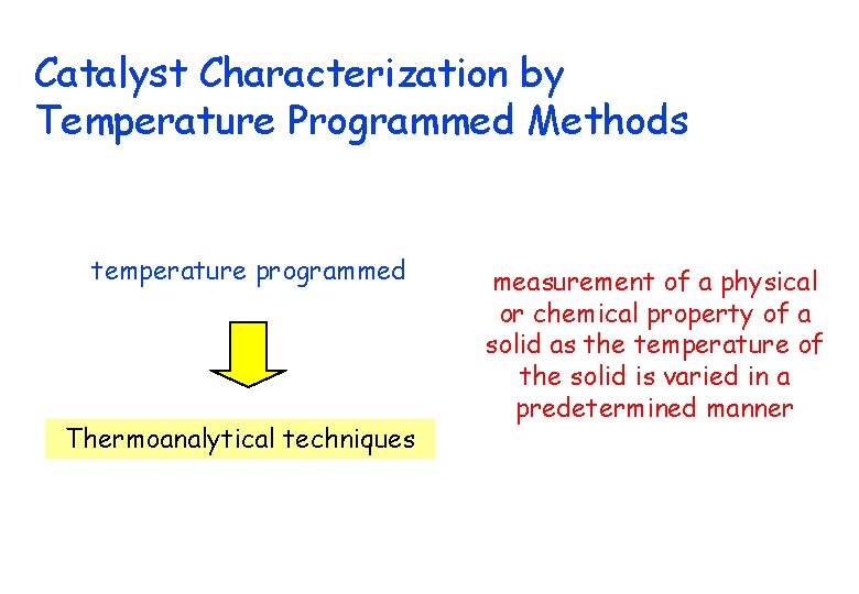 Catalyst Characterization by Temperature Programmed Methods temperature programmed Thermoanalytical techniques measurement of a physical