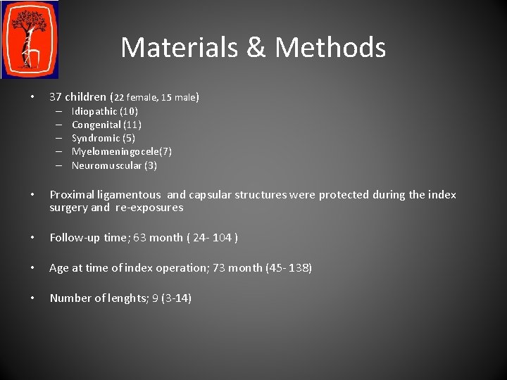 Materials & Methods • 37 children (22 female, 15 male) – – – Idiopathic