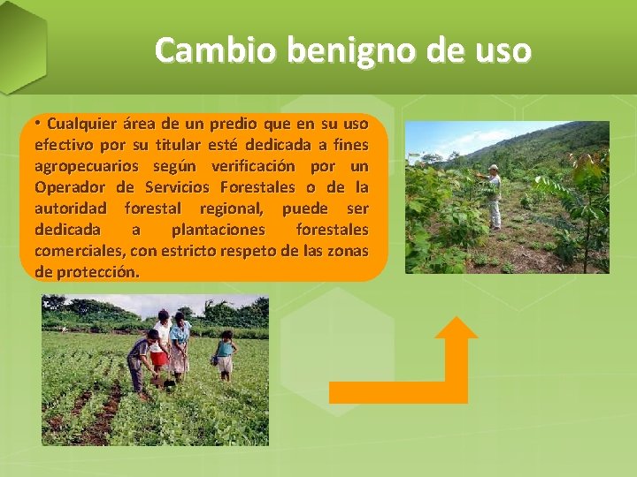 Cambio benigno de uso • Cualquier área de un predio que en su uso