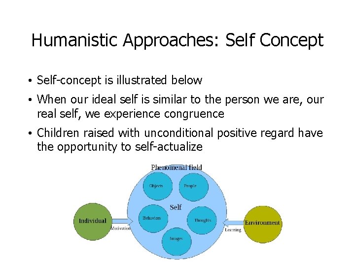 Humanistic Approaches: Self Concept • Self-concept is illustrated below • When our ideal self
