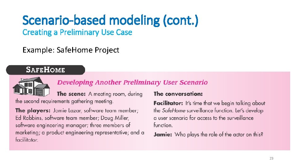 Scenario-based modeling (cont. ) Creating a Preliminary Use Case Example: Safe. Home Project 23