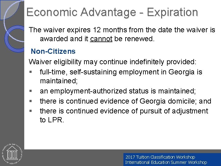 Economic Advantage - Expiration The waiver expires 12 months from the date the waiver