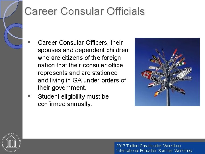 Career Consular Officials § § Career Consular Officers, their spouses and dependent children who