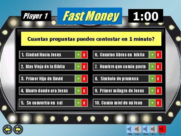 Player 1 Fast Money 1: 00 0: 59 0: 58 0: 57 0: 56