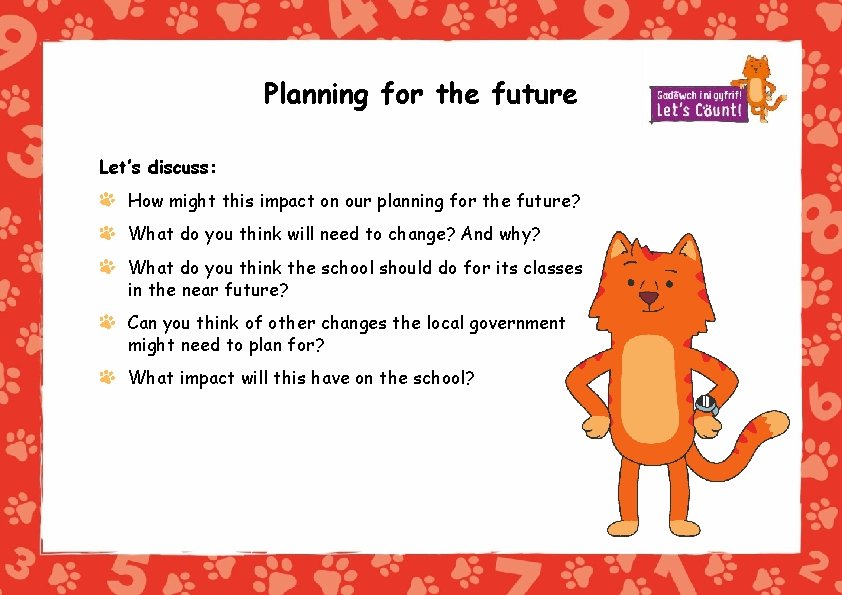 Planning for the future Let’s discuss: How might this impact on our planning for