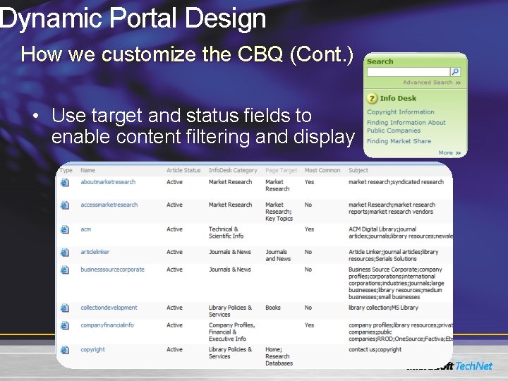 Dynamic Portal Design How we customize the CBQ (Cont. ) • Use target and Dynamic Portal Design How we customize the CBQ (Cont. ) • Use target and