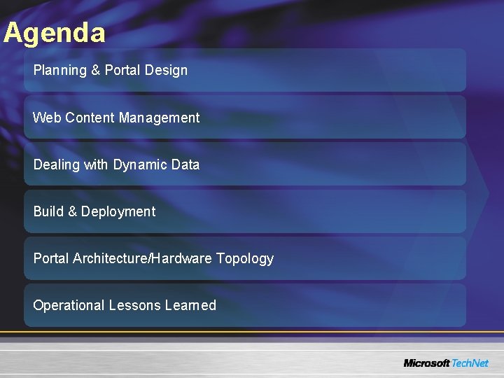 Agenda Planning & Portal Design Web Content Management Dealing with Dynamic Data Build & Agenda Planning & Portal Design Web Content Management Dealing with Dynamic Data Build &