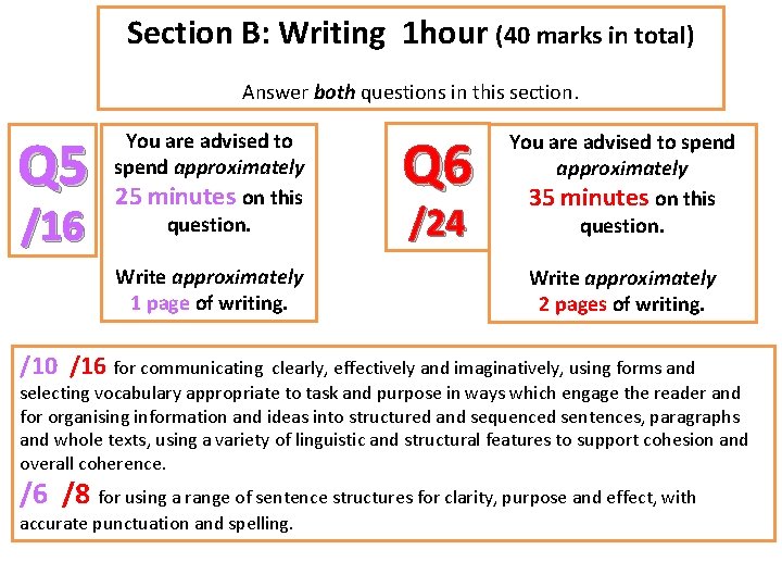 Section B: Writing 1 hour (40 marks in total) Writing Answer both questions in