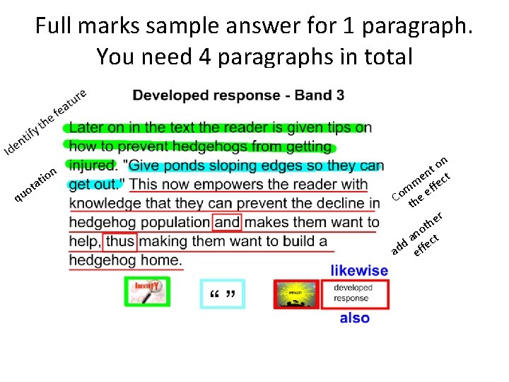 Full marks sample answer for 1 paragraph. You need 4 paragraphs in total o