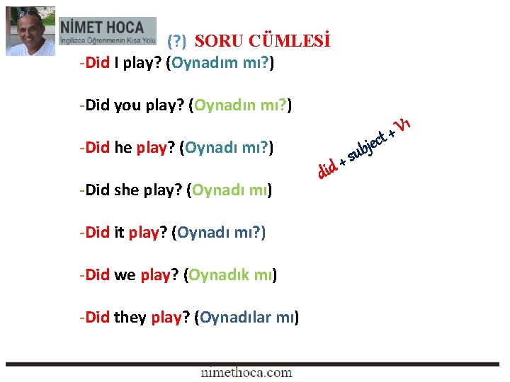 (? ) SORU CÜMLESİ -Did I play? (Oynadım mı? ) -Did you play? (? ) SORU CÜMLESİ -Did I play? (Oynadım mı? ) -Did you play?