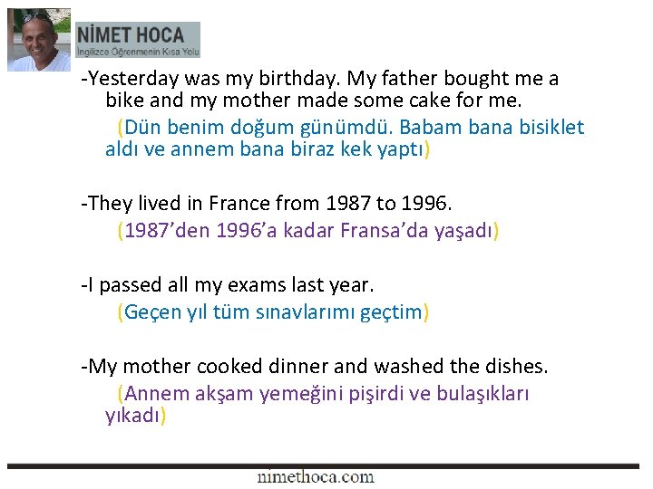 -Yesterday was my birthday. My father bought me a bike and my mother made -Yesterday was my birthday. My father bought me a bike and my mother made