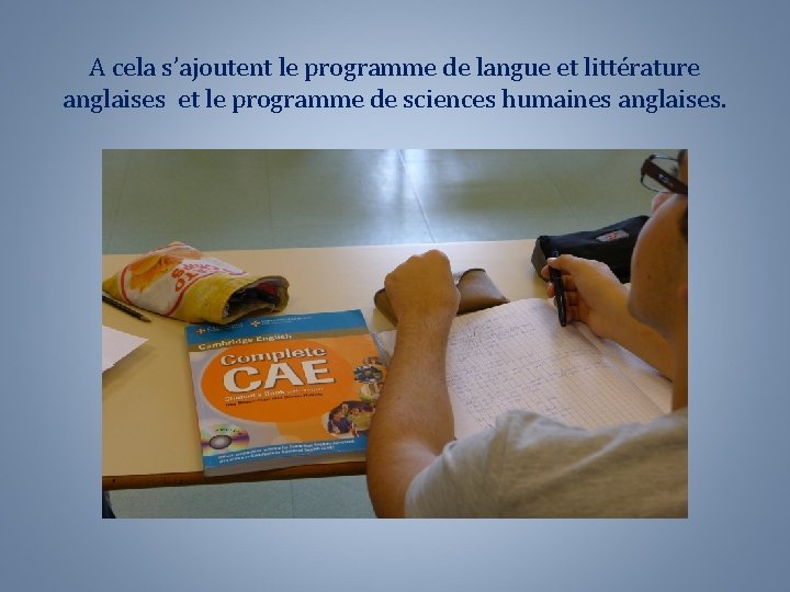 A cela s’ajoutent le programme de langue et littérature anglaises et le programme de