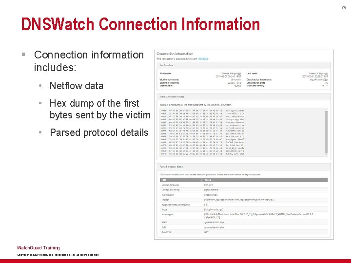 79 DNSWatch Connection Information § Connection information includes: • Netflow data • Hex dump