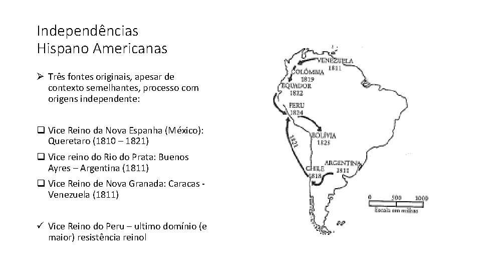 Independências Hispano Americanas Ø Três fontes originais, apesar de contexto semelhantes, processo com origens