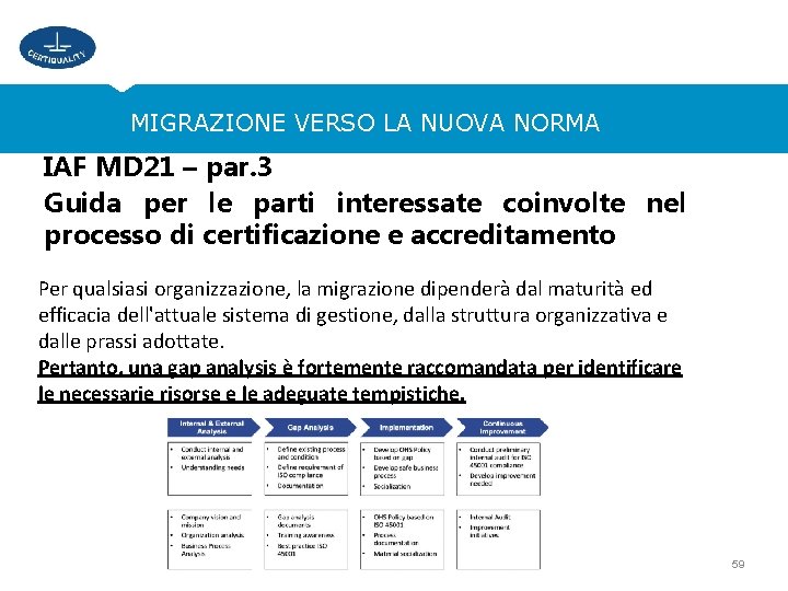 MIGRAZIONE VERSO LA NUOVA NORMA IAF MD 21 – par. 3 Guida per le