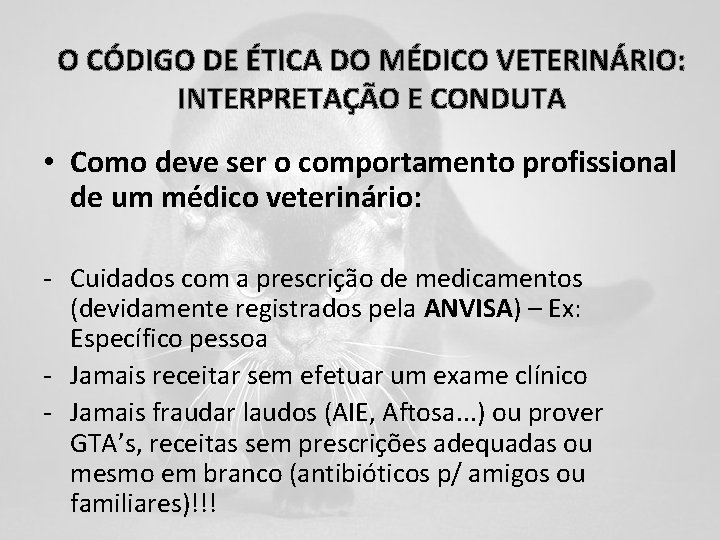 O CÓDIGO DE ÉTICA DO MÉDICO VETERINÁRIO: INTERPRETAÇÃO E CONDUTA • Como deve ser