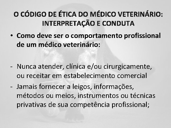 O CÓDIGO DE ÉTICA DO MÉDICO VETERINÁRIO: INTERPRETAÇÃO E CONDUTA • Como deve ser