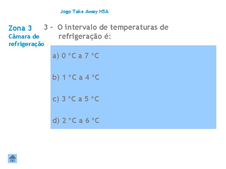 Jogo Take Away HSA 3 - O intervalo de temperaturas de Câmara de refrigeração