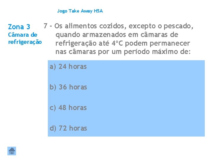 Jogo Take Away HSA 7 - Os alimentos cozidos, excepto o pescado, Câmara de