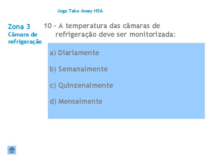 Jogo Take Away HSA 10 - A temperatura das câmaras de Câmara de refrigeração