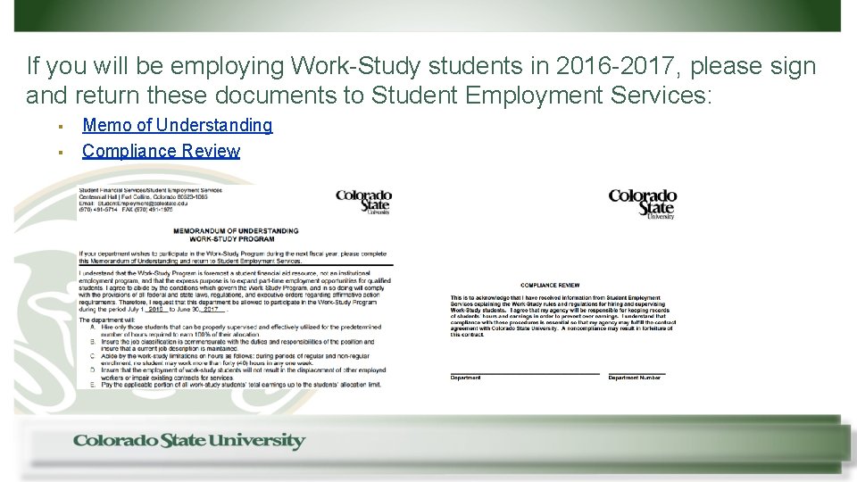 If you will be employing Work-Study students in 2016 -2017, please sign and return