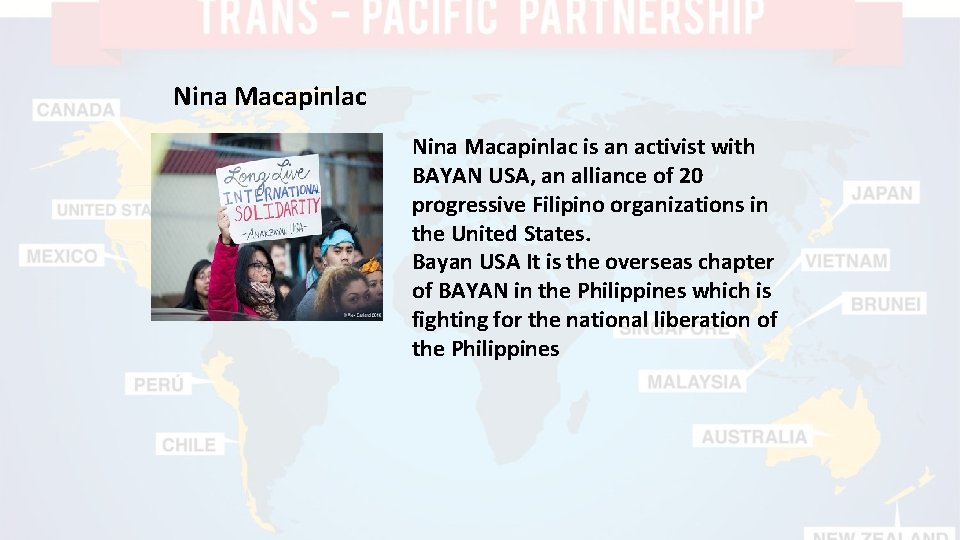 Nina Macapinlac is an activist with BAYAN USA, an alliance of 20 progressive Filipino