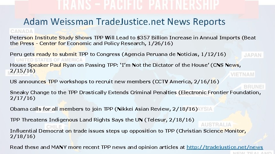 Adam Weissman Trade. Justice. net News Reports Peterson Institute Study Shows TPP Will Lead