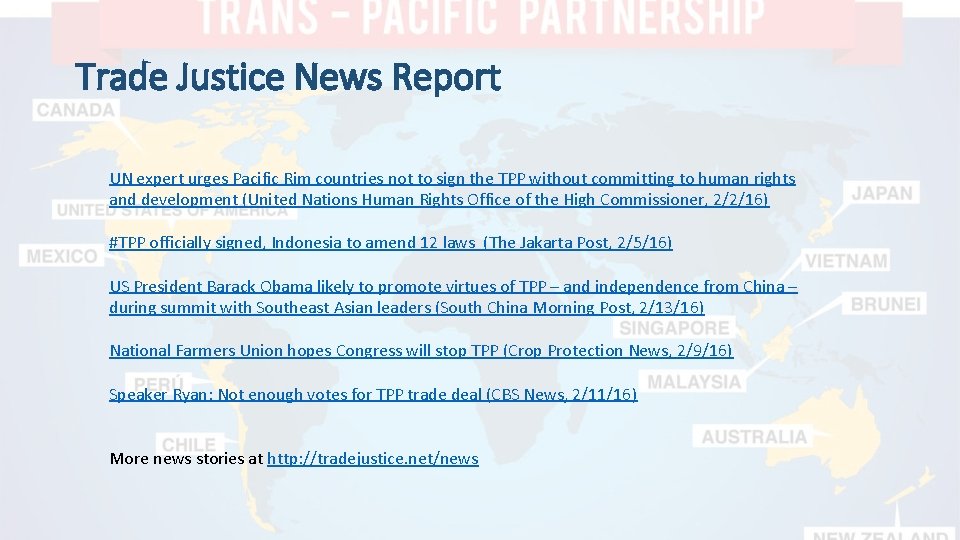 Trade Justice News Report UN expert urges Pacific Rim countries not to sign the