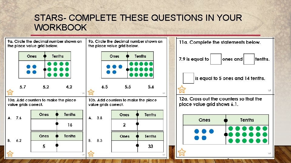 STARS- COMPLETE THESE QUESTIONS IN YOUR WORKBOOK 