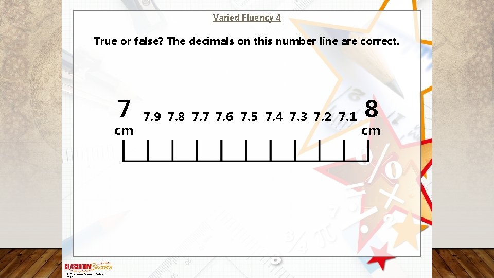 Varied Fluency 4 True or false? The decimals on this number line are correct.