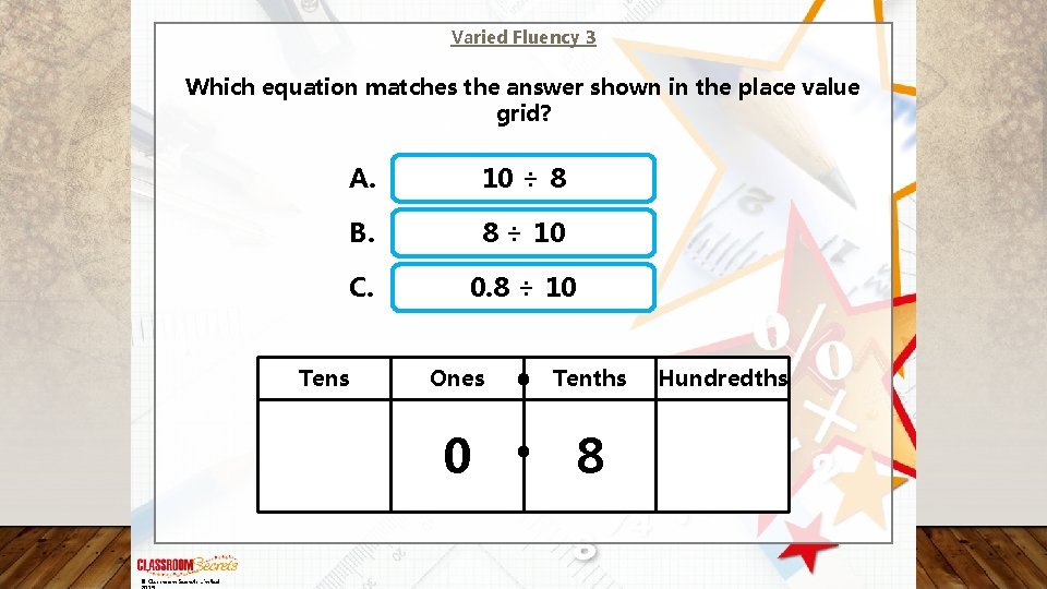 Varied Fluency 3 Which equation matches the answer shown in the place value grid?