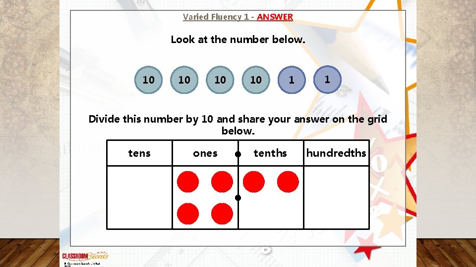 Varied Fluency 1 - ANSWER Look at the number below. 10 10 1 1