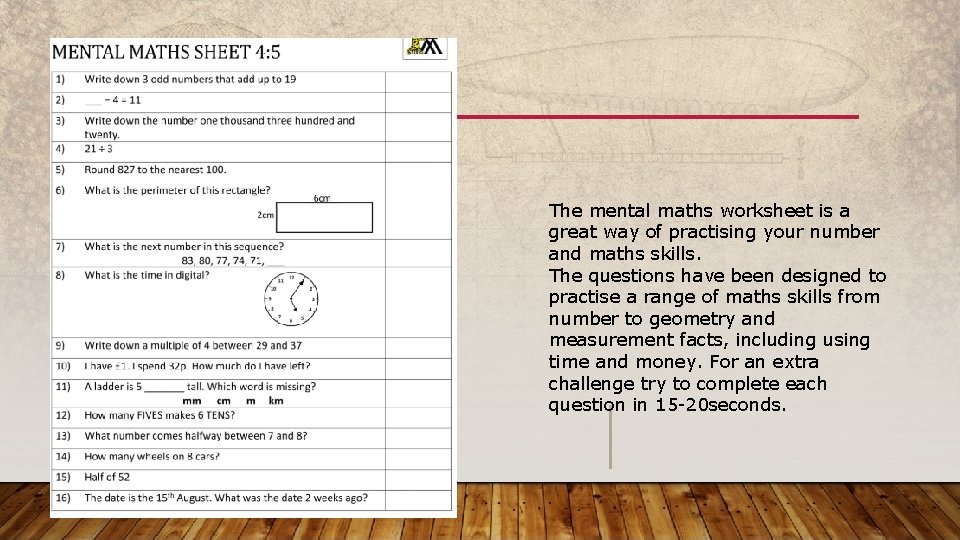 The mental maths worksheet is a great way of practising your number and maths