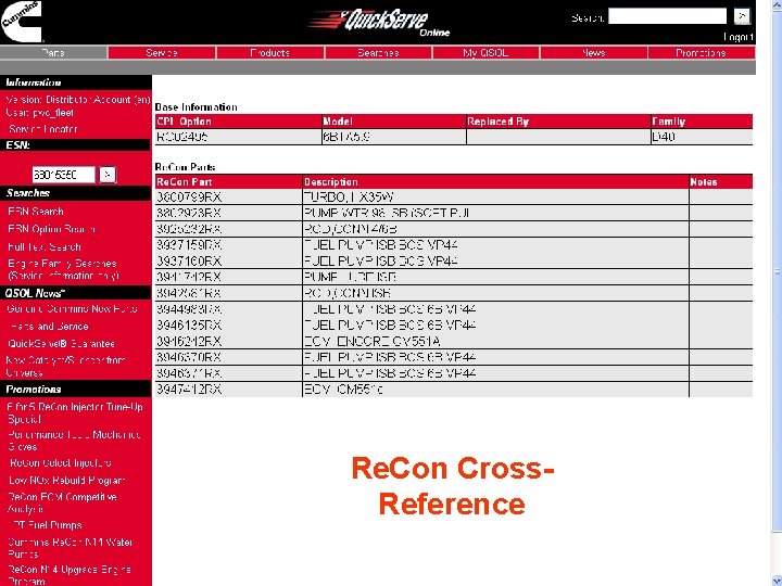 Re. Con Cross. Reference http: //quickserve. cummins. com Re. Con Cross. Reference http: //quickserve. cummins. com