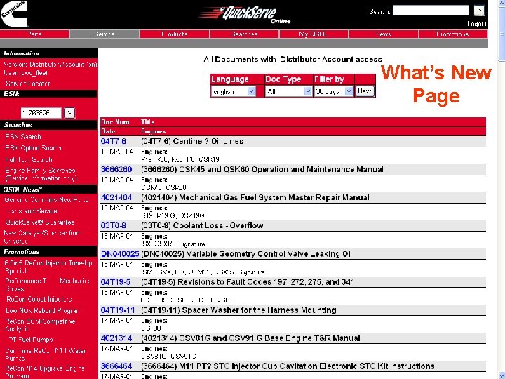Website Overview http: //quickserve. cummins. com What’s New Page Website Overview http: //quickserve. cummins. com What’s New Page