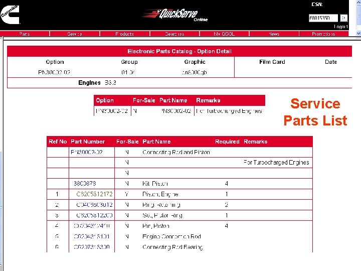 Service Parts List http: //quickserve. cummins. com Service Parts List http: //quickserve. cummins. com
