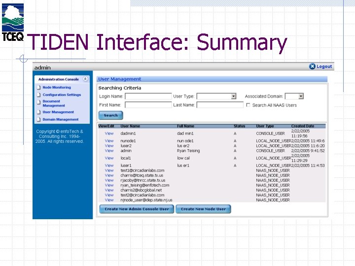 TIDEN Interface: Summary 