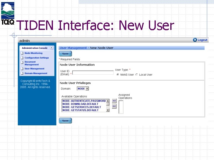 TIDEN Interface: New User 