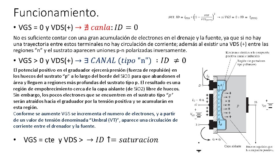 Funcionamiento. • El potencial positivo en el graduador ejercerá presión (fuerza de repulsión) en