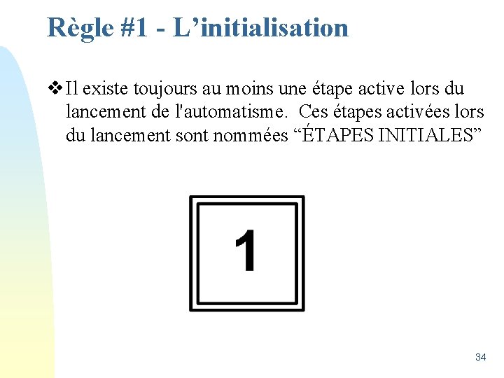 Règle #1 - L’initialisation v Il existe toujours au moins une étape active lors