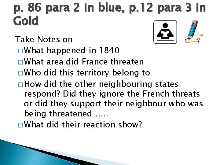 p. 86 para 2 in blue, p. 12 para 3 in Gold Take Notes